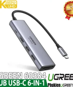 Bộ chuyển USB Type C 6 trong 1 Ugreen 60384 hỗ trợ HDMI 4K@60Hz, USB 3.0, SD/TF, PD 100W, chính hãng, vỏ nhôm cao cấp
