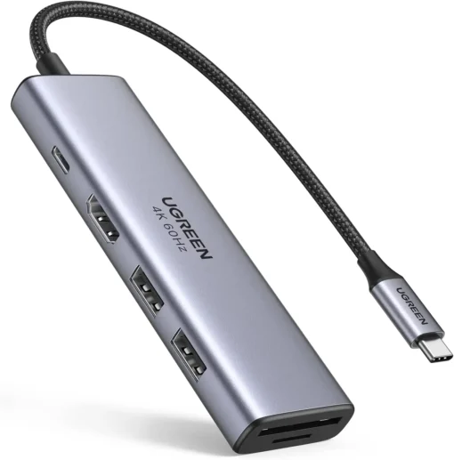 Bộ chuyển USB Type C 6 trong 1 Ugreen 60384 hub cao cấp hỗ trợ HDMI 4K@60Hz, USB 3.0, SD/TF, PD 100W, thiết kế nhôm nguyên khối