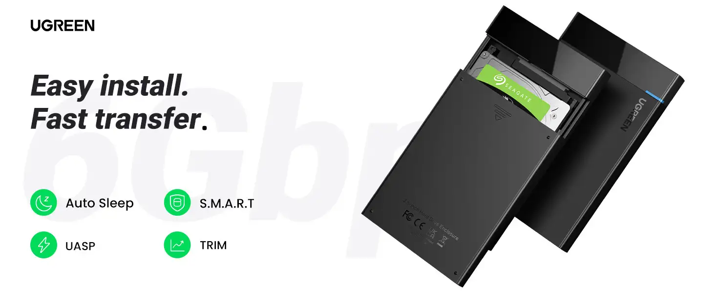 Hộp Đựng Ổ Cứng 2,5" SATA SSD/HDD USB-C 3.1 Hỗ trợ 6TB Ugreen 50743 28 Box ổ cứng Ugreen 50743 dễ lắp đặt, truyền dữ liệu nhanh, hỗ trợ Auto Sleep, S.M.A.R.T, UASP, TRIM
