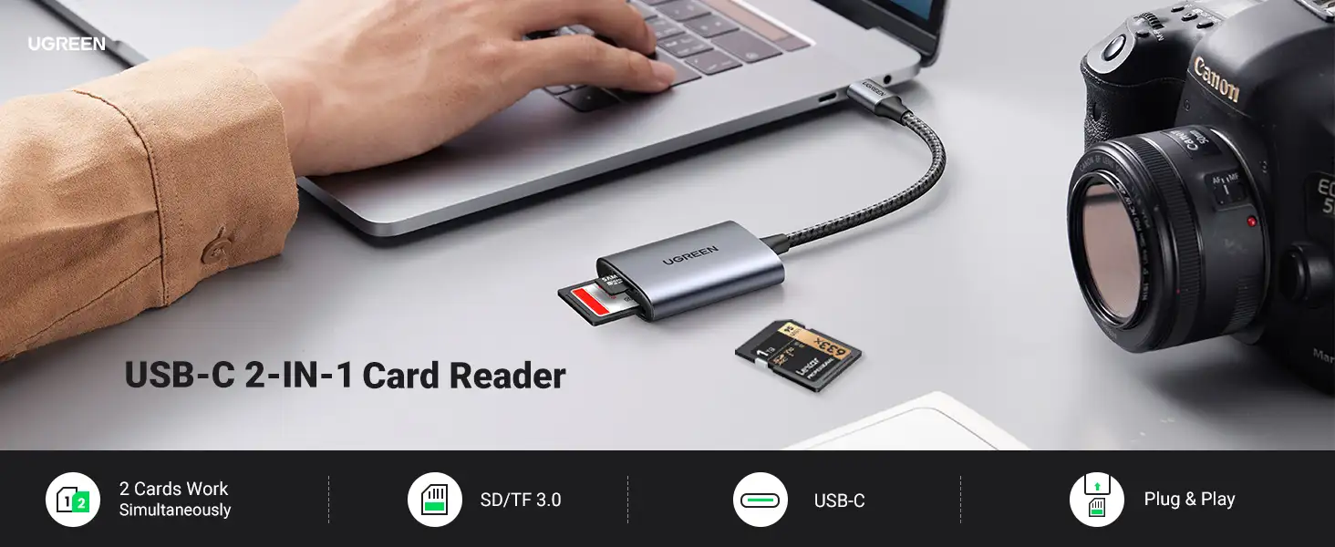 Đầu đọc thẻ SD/TF Chuẩn USB Type C vỏ nhôm Ugreen 80888 8 Đầu đọc thẻ nhớ Ugreen 80888 USB Type C vỏ nhôm, đọc đồng thời 2 thẻ SD TF, tốc độ cao, kết nối MacBook, thiết bị chuyên dụng cho nhiếp ảnh gia