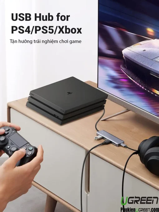 Hub USB 3.0 Ugreen 50985 cho PS4, PS5, Xbox, mở rộng cổng kết nối, tận hưởng trải nghiệm chơi game mượt mà