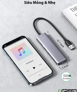 Hub USB 3.0 Ugreen 50985 siêu mỏng nhẹ, thiết kế nhỏ gọn, dễ mang theo, phù hợp cho laptop, điện thoại, phụ kiện công nghệ