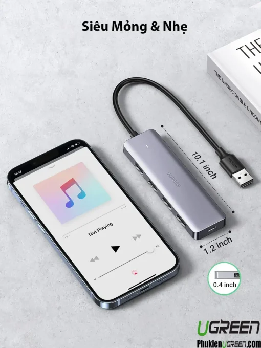 Hub USB 3.0 Ugreen 50985 siêu mỏng nhẹ, thiết kế nhỏ gọn, dễ mang theo, phù hợp cho laptop, điện thoại, phụ kiện công nghệ
