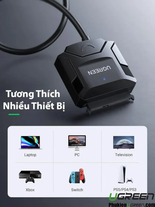 Cáp chuyển USB 3.0 sang SATA Ugreen 20611 CR108 tương thích nhiều thiết bị: laptop, PC, TV, Xbox, Switch, PS5, PS4, PS3