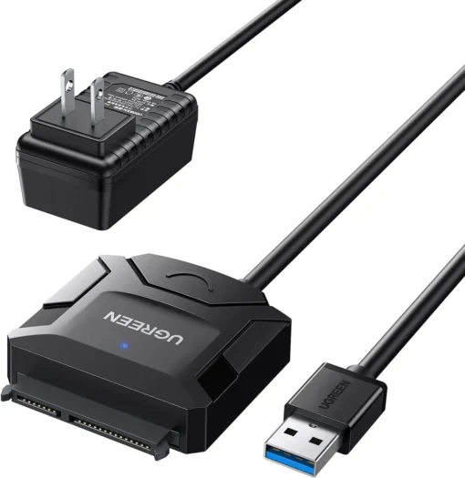 Cáp chuyển USB 3.0 sang SATA Ugreen 20611 CR108 có nguồn 12V, dùng cho ổ cứng HDD SSD 2.5 inch 3.5 inch, tốc độ truyền dữ liệu 5Gbps