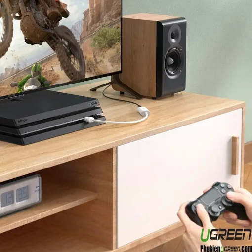 Cáp USB Sound Card Ugreen 30712 dùng cho PS4, kết nối loa ngoài và tai nghe 3.5mm khi chơi game