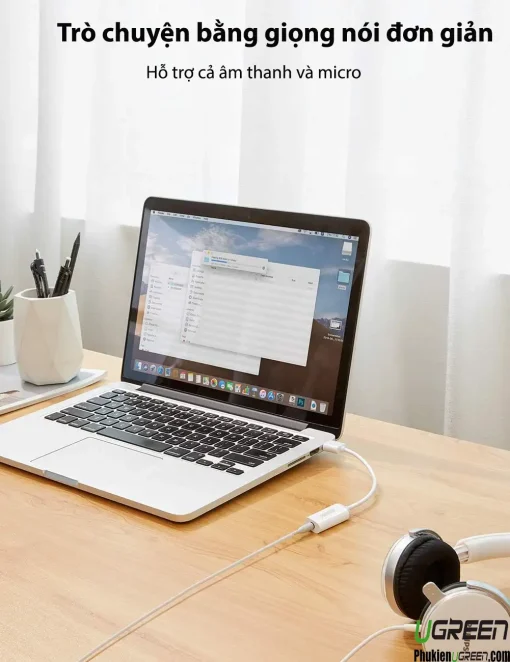 USB Sound Card Ugreen 30712 dùng cho MacBook, hỗ trợ micro và tai nghe 3.5mm để trò chuyện bằng giọng nói