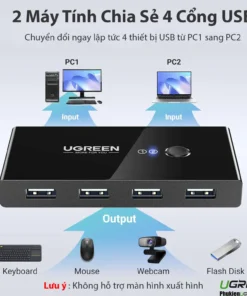 Hướng dẫn chia sẻ 4 cổng USB cho 2 máy tính với Ugreen 30767 30768, chuyển đổi phím bấm, không hỗ trợ màn hình