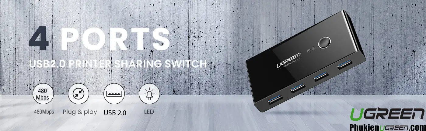 Thiết bị chia sẻ 4 cổng USB 2.0 cho 2 máy tính Ugreen 30767 22 Banner thiết bị chia sẻ 4 cổng USB 2.0 Ugreen 30767 dùng chung máy in cho 2 máy tính