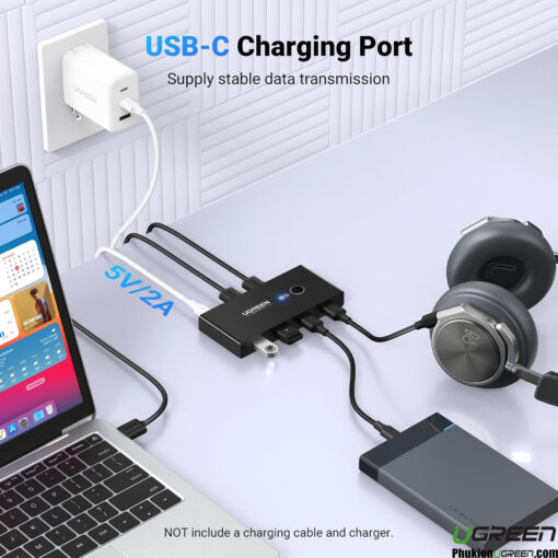 Thiết bị chia sẻ USB 3.0 Ugreen 30768 hỗ trợ cổng sạc USB-C 5V 2A truyền dữ liệu ổn định