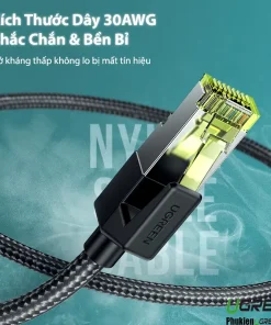 Cáp mạng Ugreen NW150 Cat7 F/FTP bọc Nylon 30AWG – dây lõi đồng chắc chắn, trở kháng thấp, truyền tải tín hiệu ổn định 10Gbps, băng thông 600MHz