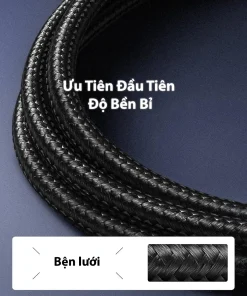 Cáp mạng Ugreen NW150 Cat7 F/FTP bọc lưới nylon chống gập, độ bền cao, chịu hơn 10.000 lần uốn cong, bảo vệ lõi đồng và giảm nhiễu hiệu quả.