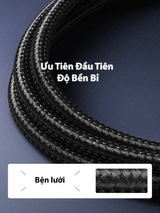 Cáp mạng Ugreen NW150 Cat7 F/FTP bọc lưới nylon chống gập, độ bền cao, chịu hơn 10.000 lần uốn cong, bảo vệ lõi đồng và giảm nhiễu hiệu quả.