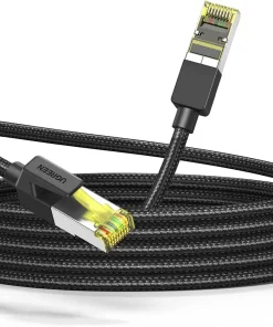 Cáp mạng Ugreen NW150 Cat7 F/FTP đúc sẵn, bấm sẵn 2 đầu RJ45 mạ vàng 24K, vỏ bện nylon chống gãy, hỗ trợ tốc độ 10Gbps băng thông 600MHz.