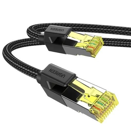 Cáp mạng Ugreen NW150 Cat7 F/FTP bọc Nylon đúc sẵn 2 đầu RJ45 mạ vàng – SKU 80420 80421 80423 80424 80425 30791 – tốc độ 10Gbps, băng thông 600MHz, dây chống nhiễu