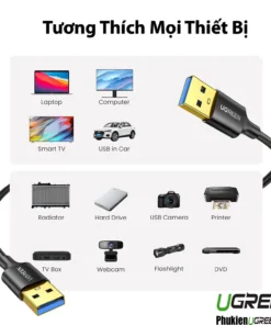 Cáp USB 3.0 2 đầu đực Ugreen US128 – Tương thích mọi thiết bị: Laptop, máy tính, Smart TV, ô tô, ổ cứng, webcam, máy in, TV Box, camera, đèn pin, DVD