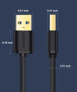 Kích thước đầu cáp USB 3.0 2 đầu đực Ugreen US128 – USB Male to Male, đầu mạ vàng, chuẩn 0.61 inch x 0.78 inch, chính hãng