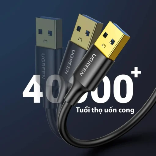 Cáp USB 3.0 2 đầu đực Ugreen US128 – Độ bền uốn cong trên 40.000 lần, đầu USB mạ vàng, truyền dữ liệu siêu tốc