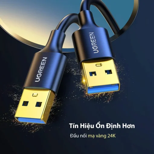 Cáp USB 3.0 2 đầu đực Ugreen US128 – Đầu mạ vàng 24K, truyền tín hiệu ổn định, chính hãng, chống oxy hóa