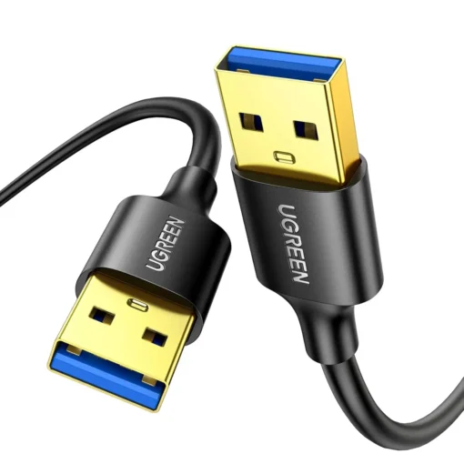 Cận cảnh đầu cáp USB 3.0 2 đầu đực Ugreen US128 – USB Male to Male, đầu mạ vàng 24K, truyền dữ liệu 5Gbps, chính hãng