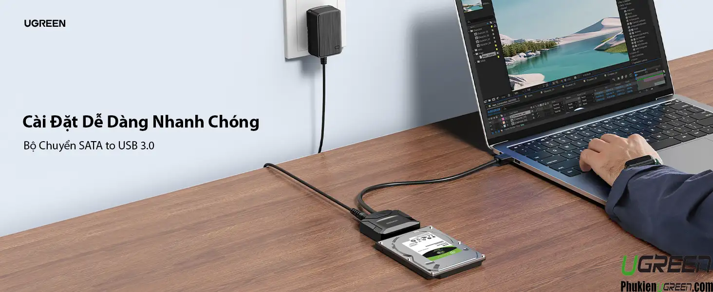 Cáp USB 3.0 To SATA HDD,SSD 3.5" ,2.5" Ugreen 20611 ( Hỗ Trợ Ổ Cứng 20TB ) 20 Cáp chuyển đổi Ugreen USB 3.0 sang SATA hỗ trợ cài đặt dễ dàng, kết nối nhanh ổ cứng HDD SSD với laptop, máy tính qua cổng USB