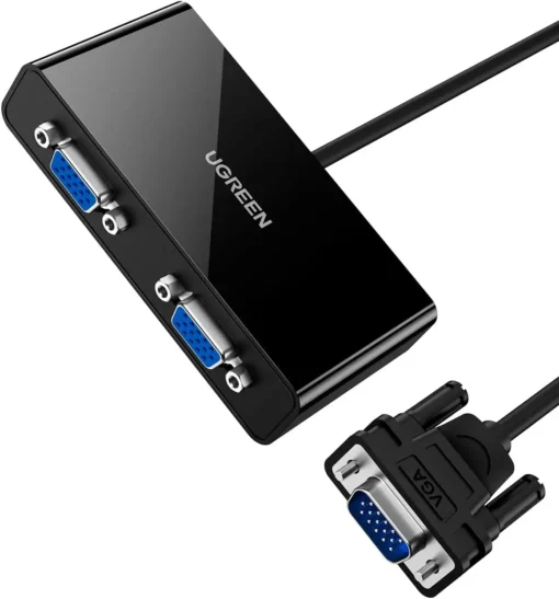Bộ chia VGA 1 ra 2 Ugreen 20918 chính hãng, thiết kế nhỏ gọn, 2 cổng VGA out, vỏ nhựa bóng cao cấp, truyền tín hiệu hình ảnh sắc nét