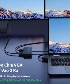 Demo kết nối thực tế bộ chia VGA 1 ra 2 Ugreen 20918, xuất đồng thời 2 màn hình giống nhau từ 1 laptop, hiển thị song song không phân biệt nội dung