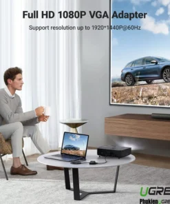 Thực tế sử dụng bộ chia VGA 1 ra 2 Ugreen 20918, trình chiếu hình ảnh Full HD 1080P từ laptop lên màn hình lớn, hỗ trợ độ phân giải 1920x1440@60Hz