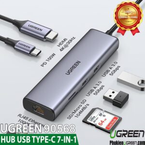 hub-usb-type-c-7-in-1-ugreen-90568-ho-tro-hdmi-4k30hz-usb-3-0-lan-sd-tf-pd-100w