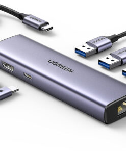 Hub USB-C Ugreen 15598 đa năng – 6 in 1 gồm HDMI 4K, LAN Gigabit, 3 cổng USB 3.0, sạc nhanh PD 100W
