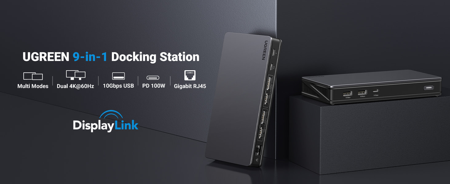 Bộ Dock Chuyển Đổi USB-C 9 Trong 1 Ugreen 90912 Hỗ Trợ 2*DisplayPort 4K60Hz, 2*HDMI 4K60Hz, RJ45, PD 100W,1xUSB C 10Gbps, 2*USB A 10Gbps 24 Bộ Dock chuyển đổi USB-C 9 trong 1 Ugreen 90912 – Hỗ trợ DisplayLink, Dual 4K@60Hz, USB 10Gbps, LAN Gigabit, Sạc PD 100W
