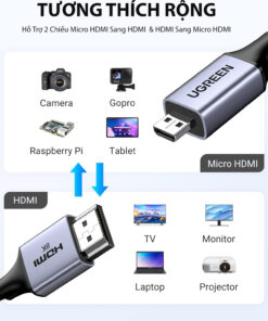 Cáp chuyển Micro HDMI sang HDMI Hỗ Trợ 8K@60Hz Dây Bọc Dù Chính Hãng Ugreen HD164