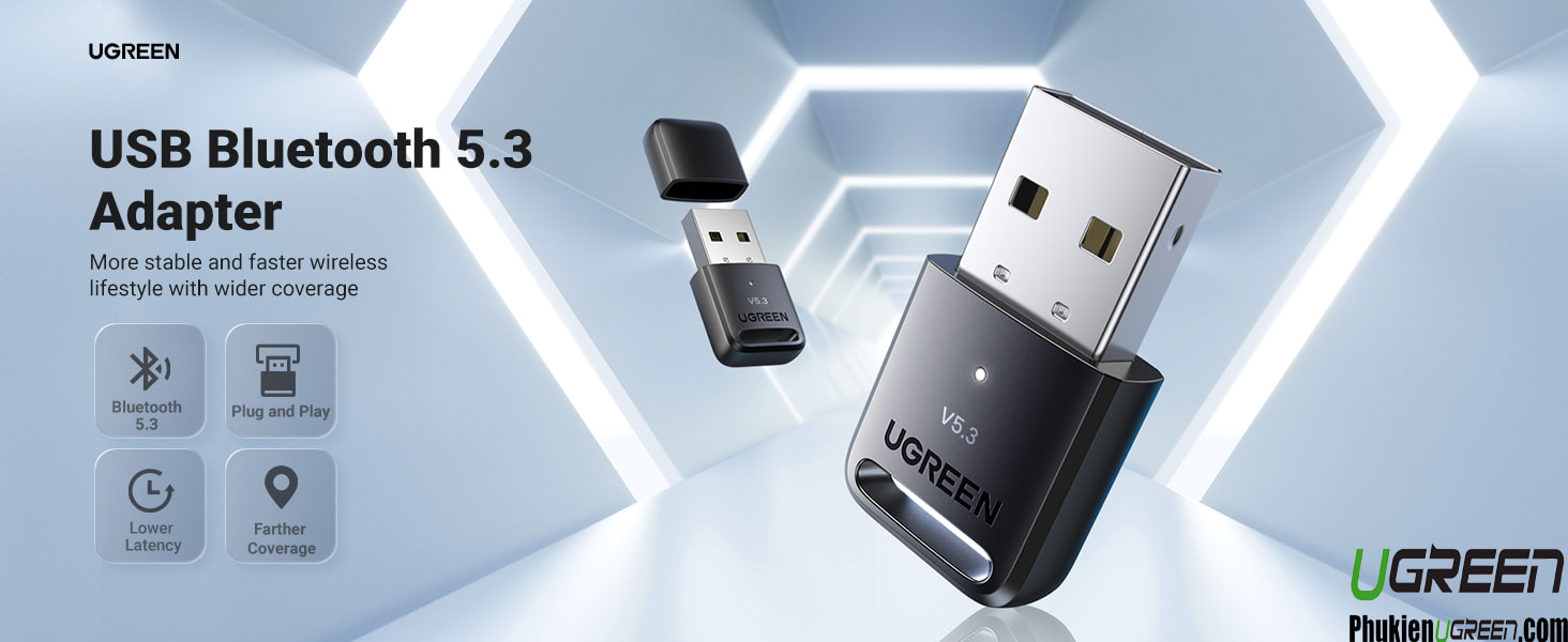 USB Bluetooth 5.3 Ugreen 90225 dùng cho Windows 8.1 / 10 / 11, kết nối cùng lúc 7 thiết bị 20 USB Bluetooth 5.3 Ugreen 90225 Adapter – Kết nối không dây ổn định, tốc độ cao, cắm là dùng cho Windows 11/10/8.1