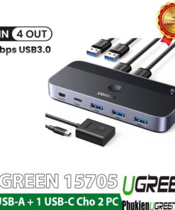 Thiết Bị Chia Sẻ 3 Cổng USB 3.0 + 1 Cổng USB-C Dùng Chung Cho 2 Máy Tính Ugreen 15705 CM662