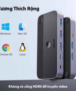 Thiết Bị Chia Sẻ 3 Cổng USB 3.0 + 1 Cổng USB-C Dùng Chung Cho 2 Máy Tính Ugreen 15705 CM662