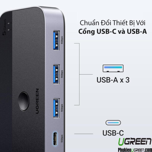 Thiết Bị Chia Sẻ 3 Cổng USB 3.0 + 1 Cổng USB-C Dùng Chung Cho 2 Máy Tính Ugreen 15705 CM662