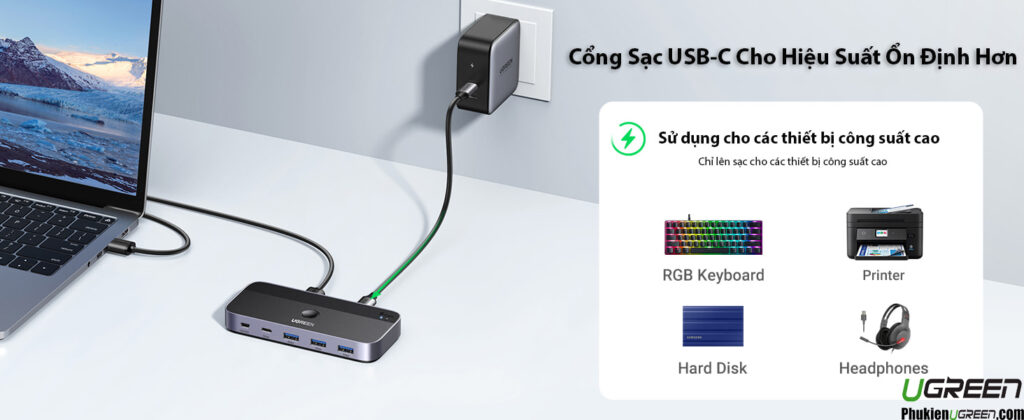 Thiết Bị Chia Sẻ 3 Cổng USB 3.0 + 1 Cổng USB-C Dùng Chung Cho 2 Máy Tính Ugreen 15705 CM662