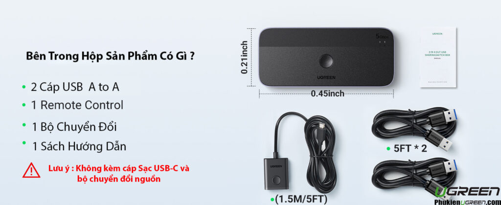 Thiết Bị Chia Sẻ 3 Cổng USB 3.0 + 1 Cổng USB-C Dùng Chung Cho 2 Máy Tính Ugreen 15705 CM662