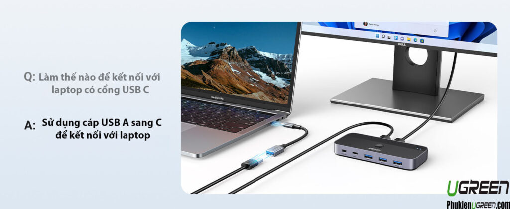 Thiết Bị Chia Sẻ 3 Cổng USB 3.0 + 1 Cổng USB-C Dùng Chung Cho 2 Máy Tính Ugreen 15705 CM662