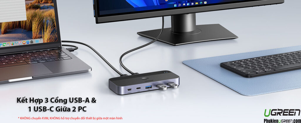 Thiết Bị Chia Sẻ 3 Cổng USB 3.0 + 1 Cổng USB-C Dùng Chung Cho 2 Máy Tính Ugreen 15705 CM662