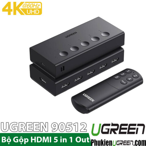 Switch Gộp HDMI 5 Vào 1 ra Hỗ Trợ 4K@60Hz Có Điều Khiển Ugreen 90512 CM568