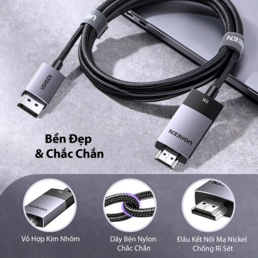 Cáp Chuyển Displayport Sang HDMI Có Active Hỗ Trợ 8K@60Hz, 4K@120Hz Ugreen DP115