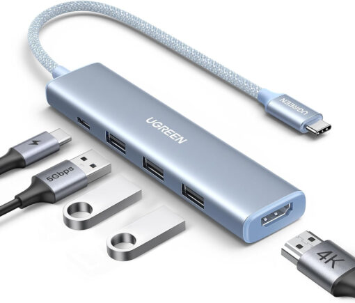 Hub USB-C 5-in-1 Hỗ Trợ HDMI 4K@30Hz, 3 Cổng USB 3.0 + Sạc PD 100W Ugreen 35581 CM478