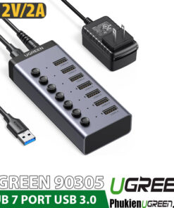 Bộ Chia Cổng USB Sang 7 Cổng 3.0 Có Công Tắc Và Trợ Nguồn DC 12V2A Ugreen 90305 CM481