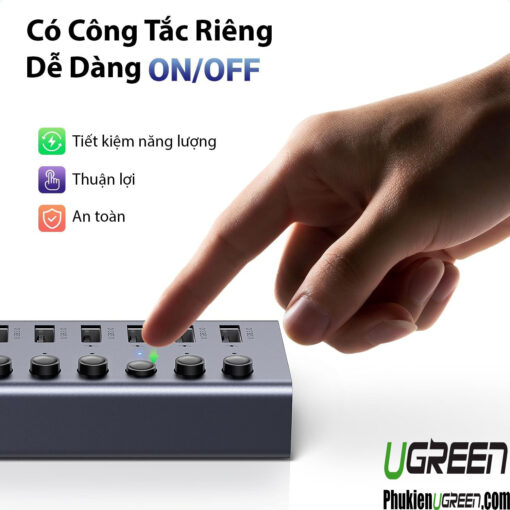 Bộ Chia Cổng USB Sang 7 Cổng 3.0 Có Công Tắc Và Trợ Nguồn DC 12V2A Ugreen 90305 CM481