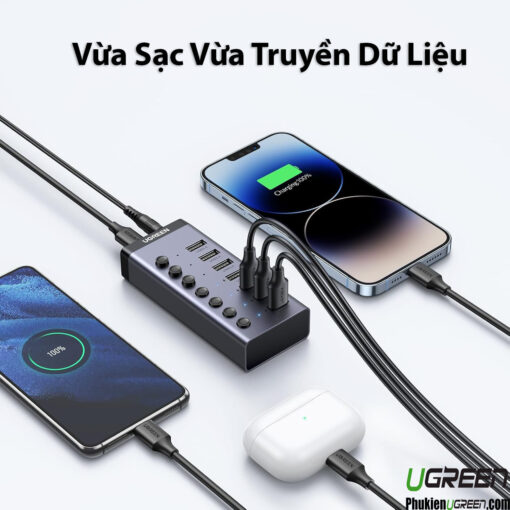 Bộ Chia Cổng USB Sang 7 Cổng 3.0 Có Công Tắc Và Trợ Nguồn DC 12V2A Ugreen 90305 CM481