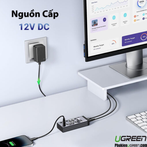 Bộ Chia Cổng USB Sang 7 Cổng 3.0 Có Công Tắc Và Trợ Nguồn DC 12V2A Ugreen 90305 CM481