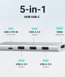 Hub USB Type C 5 Trong 1 Hỗ Trợ HDMI 4K@30Hz và 2 cổng USB 3.0 Kèm Cổng Sạc Ngược USC-C PD 100W Ugreen 35580 CM478