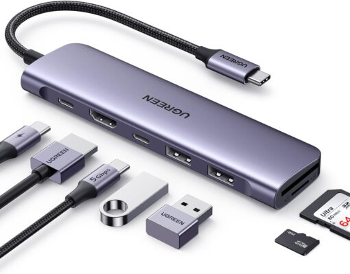 Hub USB-C Ugreen 15214 CM195 Hỗ Trợ 1 x USB-C 5gbps + 1 x USB-C PD 100W + 1 x HDMI 4k30Hz + 1 x SD + 1 x TF