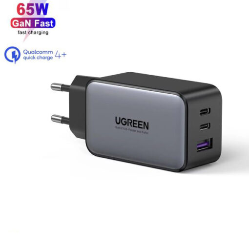 Bộ Sạc Nhanh GaN 65W 3 Cổng bao gồm 2 Cổng USB-C 1 Cổng USB A Ugreen 10335